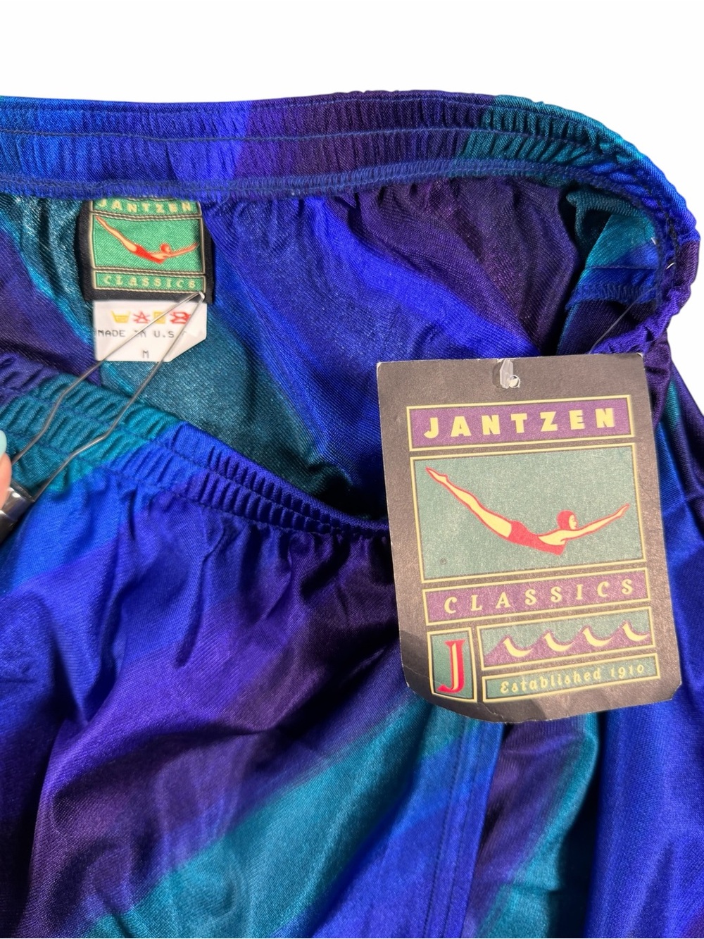 JANTZEN CLASSICS Swim Vintage Blue & Teal Diagonal Stripe Athletic / Swim Skirt - Picture 5 of 11